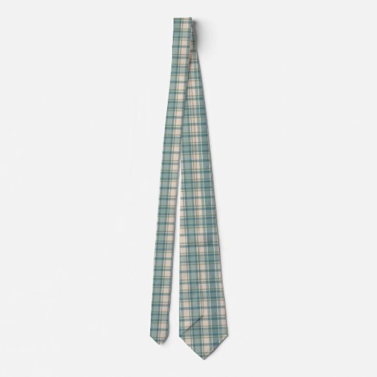 Green Blue Beige Tartan Buffalo Plaid Men's ネクタイ (裏面)