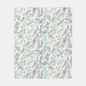Green Blue Botanical Watercolor フリースブランケット (正面)