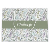 Green Blue Botanical Watercolor ラージペーパーバッグ (正面)