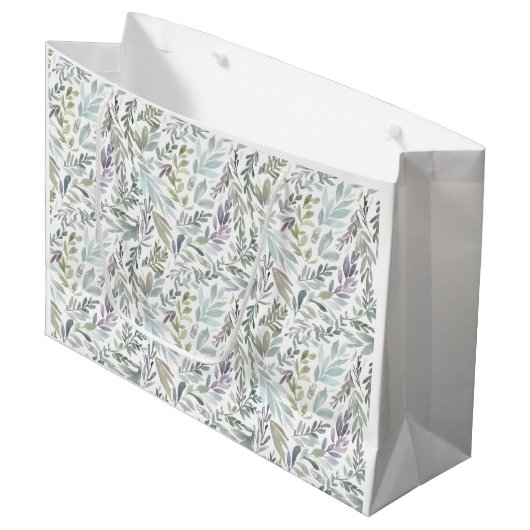 Green Blue Botanical Watercolor ラージペーパーバッグ (正面アングル)