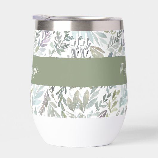 Green Blue Botanical Watercolor Monogram Name (右面)