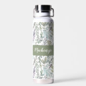 Green Blue Botanical Watercolor Monogram Name ウォーターボトル (背面)