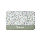 Green Blue Botanical Watercolor Monogram Name バスマット (正面)