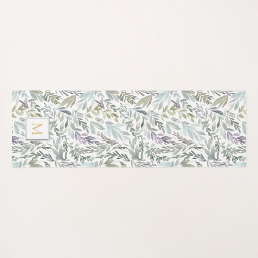Green Blue Botanical Watercolor Monogram Name ヨガマット (裏面(横))