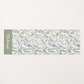Green Blue Botanical Watercolor Monogram Name ヨガマット (正面(横))