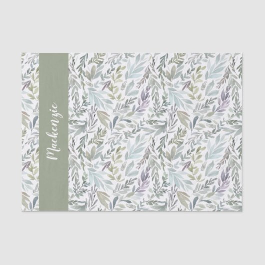 Green Blue Botanical Watercolor Monogram Name 薄葉紙 (正面)