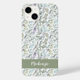 Green Blue Botanical Watercolor Monogram Name Case-Mate iPhone 14ケース