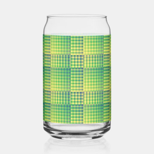 Green Blue Checker Abstract Pattern ガラス缶 (正面)