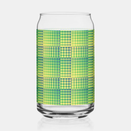 Green Blue Checker Abstract Pattern ガラス缶 (裏面)