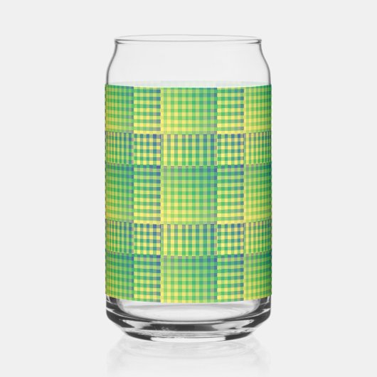 Green Blue Checker Abstract Pattern ガラス缶 (右)