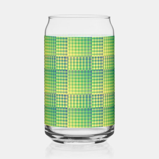 Green Blue Checker Abstract Pattern ガラス缶 (左)