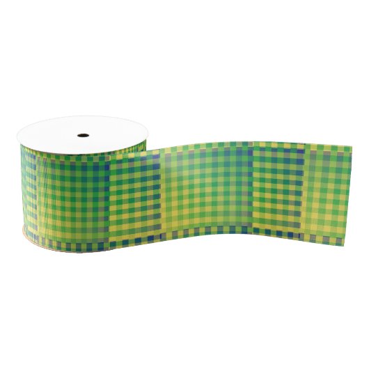Green Blue Checker Abstract Pattern グログランリボン (リール)
