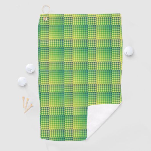 Green Blue Checker Abstract Pattern ゴルフタオル (インサイチュ)