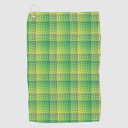 Green Blue Checker Abstract Pattern ゴルフタオル (正面)
