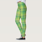 Green Blue Checker Abstract Pattern レギンス (左)