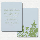 Green Blue Floral Watercolor Wedding  招待状