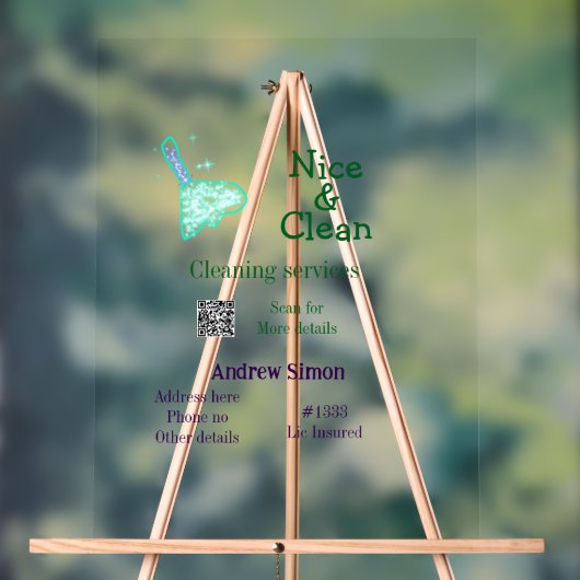 Green blue gitter clean mop add name address q r b アクリルサイン (ニュートラル)