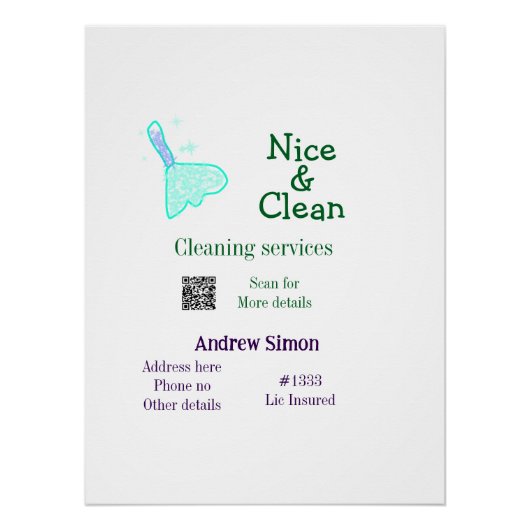 Green blue gitter clean mop add name address q r b ポスター (正面)