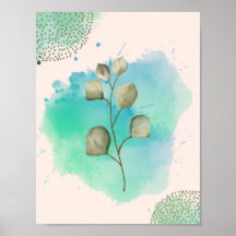 Green & Blue Minimalist Leaves  Poster