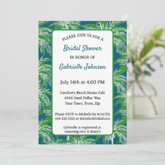Green Blue Palm Tree Modern Wedding Shower Party 招待状