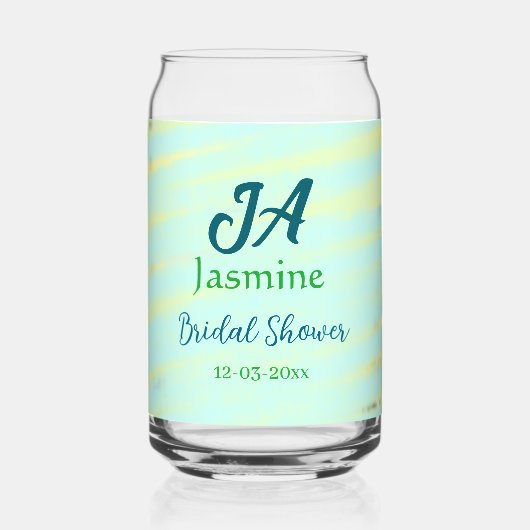 Green blue pastel watercolor bridal shower name da ガラス缶 (正面)