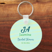 Green blue pastel watercolor bridal shower name da キーホルダー (裏面)