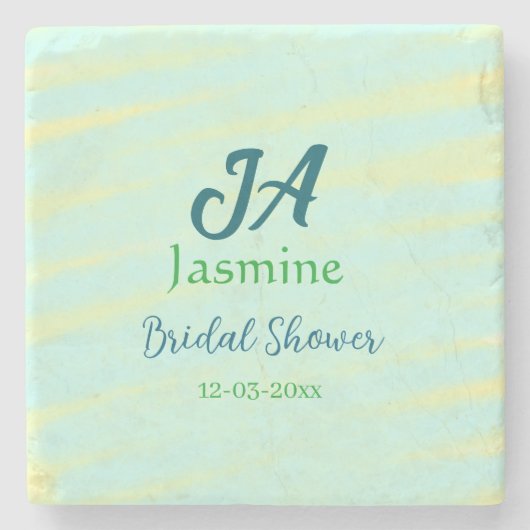 Green blue pastel watercolor bridal shower name da ストーンコースター (正面)