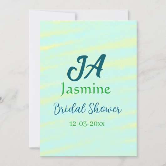 Green blue pastel watercolor bridal shower name da 招待状 (正面)