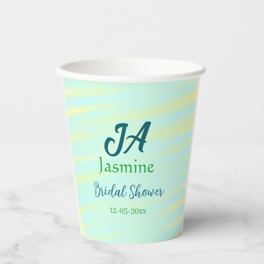 Green blue pastel watercolor bridal shower name da 紙コップ (正面)