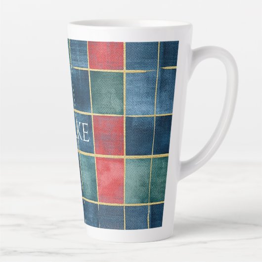 Green Blue Red Gold Plaid Stripes カフェラテマグ (右)