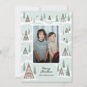 Green blue Snowy A-Frames Winter Cabin Photo シーズンカード (正面)