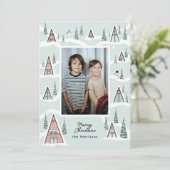 Green blue Snowy A-Frames Winter Cabin Photo シーズンカード (スタンド正面)