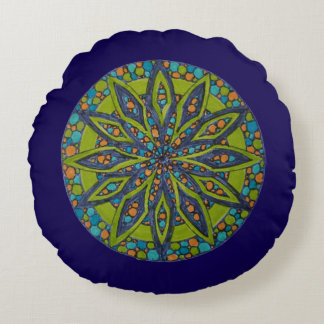 Green/Blue Starburst Mandala Round Throw Pillow ラウンドクッション