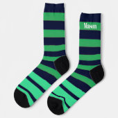 Green Blue Stripe Crew Socks for Men or Women ソックス (左)