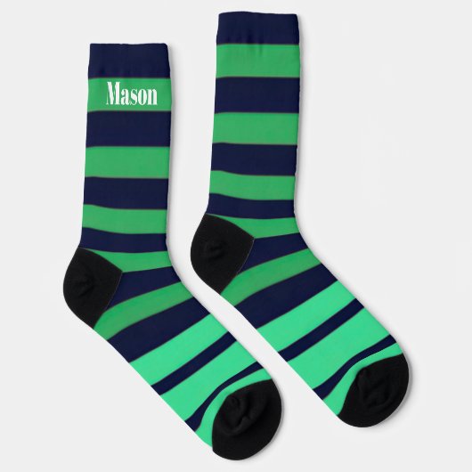 Green Blue Stripe Crew Socks for Men or Women ソックス (右)