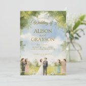 Green Blue White Sky Watercolor Outdoor Wedding  招待状 (スタンド正面)