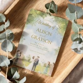 Green Blue White Sky Watercolor Outdoor Wedding 招待状