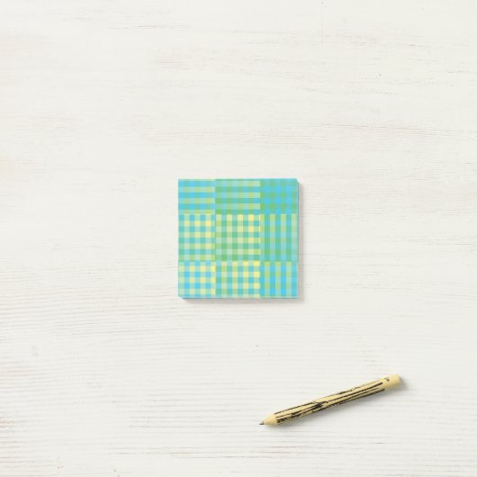 Green Blue Yellow Checker Patchwork Pattern ポストイット (デスク上)