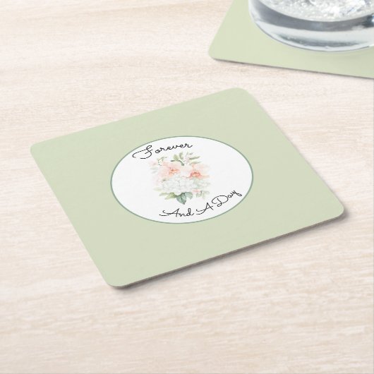 Green Blush Peach Orchid Flowers Wedding スクエアペーパーコースター (アングル)