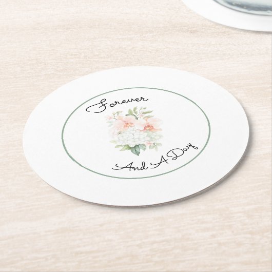 Green Blush Peach Orchid Flowers Wedding ラウンドペーパーコースター (アングル)