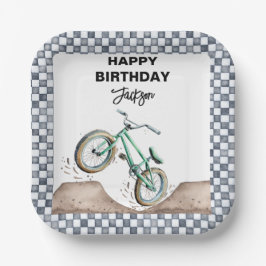 Green BMX Dirt bike birthday  ペーパープレート