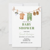 Green Boho Baby Clothes Baby shower 招待状 (正面)