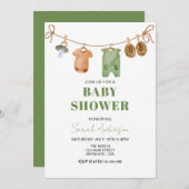 Green Boho Baby Clothes Baby shower 招待状 (正面/裏面)