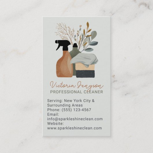 Green Boho Cleaning Service Maid QR Code 名刺 (正面)