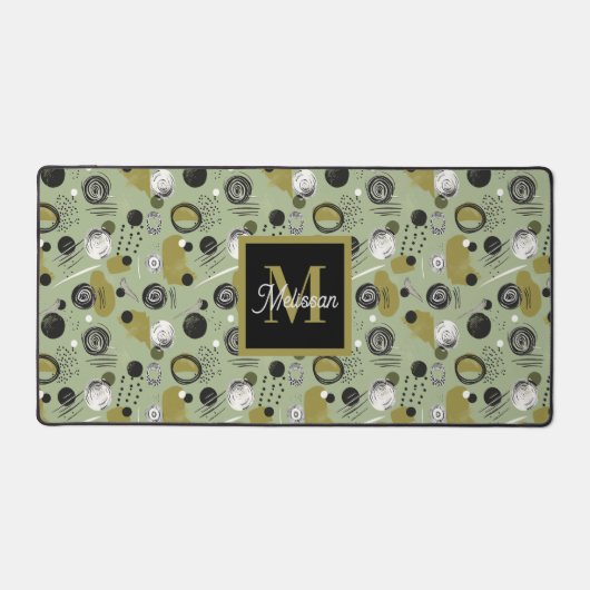 Green Boho Pattern Monogram Name  デスクマット (正面)