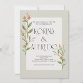 Green Boho Watercolor Botanical Wedding Invitation 招待状 (正面)