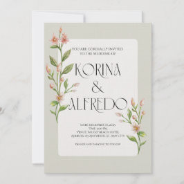 Green Boho Watercolor Botanical Wedding Invitation 招待状