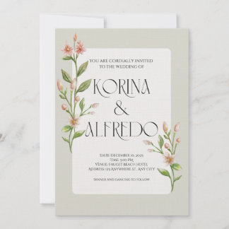 Green Boho Watercolor Botanical Wedding Invitation 招待状