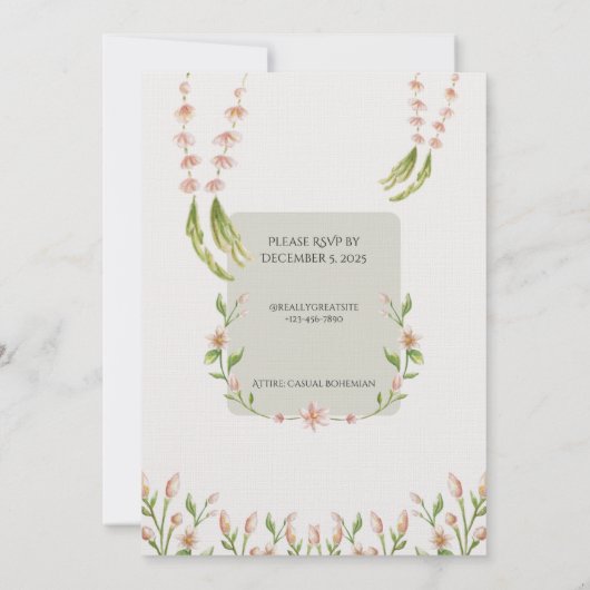 Green Boho Watercolor Botanical Wedding Invitation 招待状 (裏面)