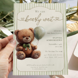 Green Boho We can Bearly Wait Neutral Baby Shower 招待状